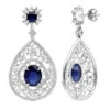 Unique Designer Blue Sapphire And Diamond Drop Earrings For Women 18K White Gold
