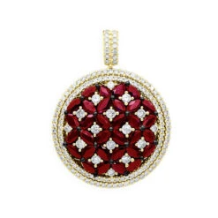 Unique Halo Ruby And Diamond Circle Pendant For Women 14K Rose Gold 4CT LUXURMAN -Borcely Jewelry Sales jewelry unique halo ruby and diamond circle pendant for women 14k gold 4ct luxurman ye 1