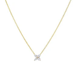 Unique Ladies 14K Rose Gold Flower Neckace With 1 Carat Marquise Cut Diamonds -Borcely Jewelry Sales jewelry unique ladies 14k gold flower neckace with 1 carat marquise cut diamonds ye