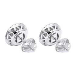 Unique 14K White Gold Large Diamond Stud Earrings Clusters 2 Carat Halo Look -Borcely Jewelry Sales jewelry unique real 14k gold large diamond stud earrings clusters 2 carat halo look backwh