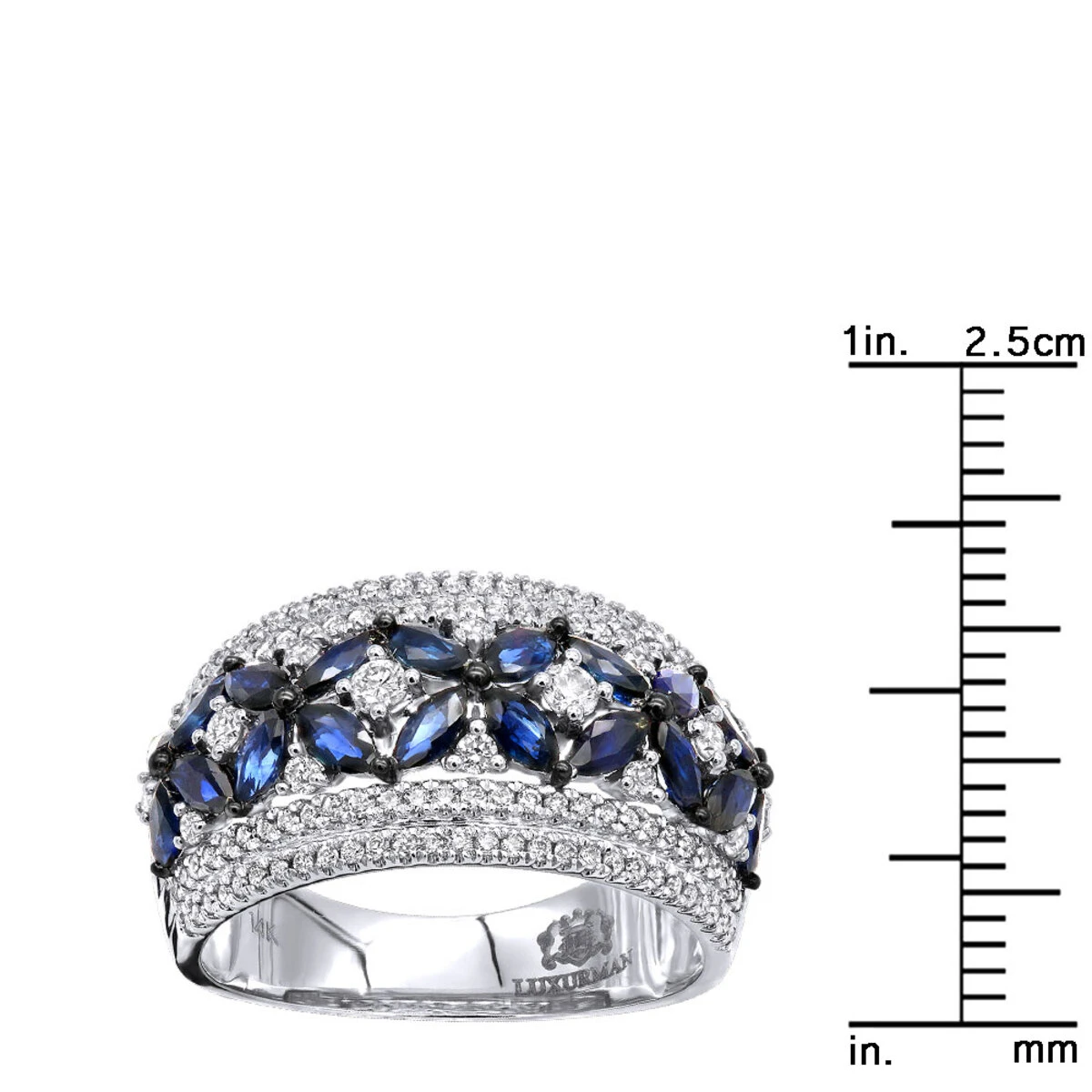 Women's Designer Cocktail Ring 2.2Ct Diamond And Sapphire Band 14K White Gold 6 Women's Designer Cocktail Ring 2.2Ct Diamond And Sapphire Band 14K White Gold - Image 6