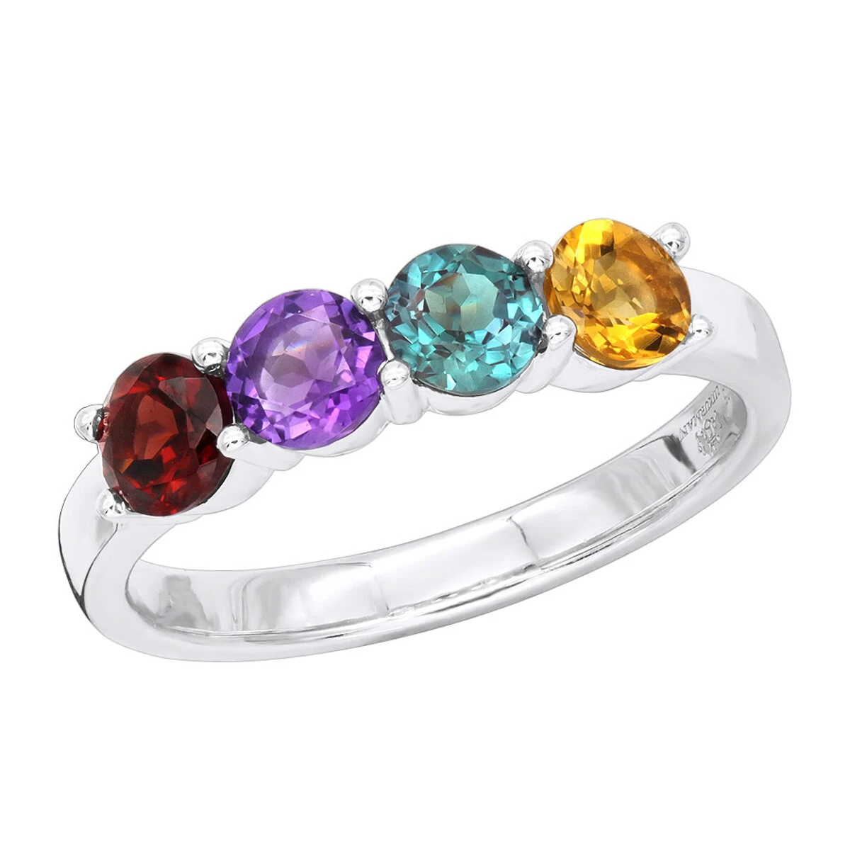Ladies Birthstone Custom Made 14K White Gold Cocktail Ring With Gemstones 1 Ladies Birthstone Custom Made 14K White Gold Cocktail Ring With Gemstones