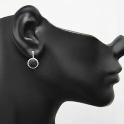 Ladies Circle Earrings With Black And White Diamonds 0.60ct 14K White Gold -Borcely Jewelry Sales ladies circle earrings with black and white diamonds 060ct 14k gold 3