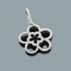 Ladies Cutout Diamond Flower Pendant 0.26ct 14K White Gold