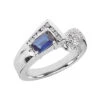 Ladies Diamond And Blue Sapphire Ring 14K White Gold 0.35ctd 0.50cts