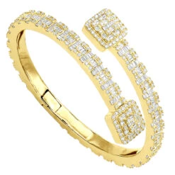Ladies Diamond Bracelet 10K Yellow Gold Split-Style Bangle Bracelet For Women