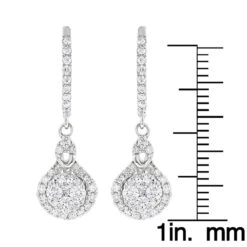 Ladies Diamond Drop Earrings By Luxurman 14K White Gold 1.1ct Drop Shape Clusters -Borcely Jewelry Sales ladies diamond drop earrings by luxurman 14k gold 11ct drop shape clusters ruler