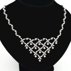 Ladies Diamond Designer Flower Necklace 4.5ct 14K White Gold -Borcely Jewelry Sales ladies diamond necklaces designer flower necklace 45ct 14k 4