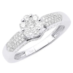 Ladies 14K White Gold Cluster Diamond Ring 0.84ct