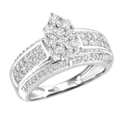 Ladies 14K White Gold Cluster Diamond Ring 1.55ct