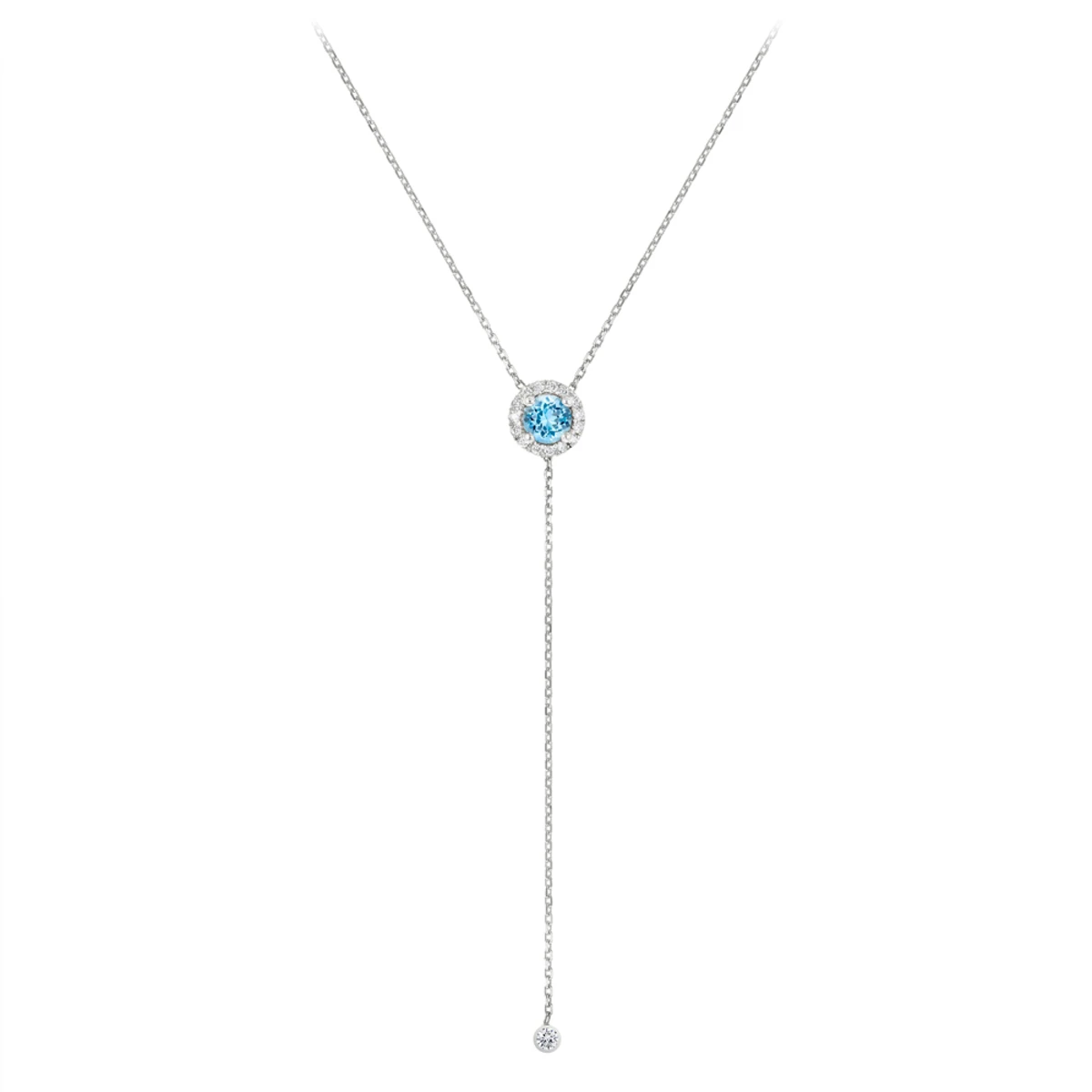 Ladies March Birthstone Customizable 14K Yellow Gold Diamond Aquamarine Y Necklace 2 Ladies March Birthstone Customizable 14K Yellow Gold Diamond Aquamarine Y Necklace - Image 2