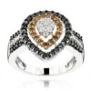 Ladies White Brown Black Diamond Ring 1.11ct 14K White Gold