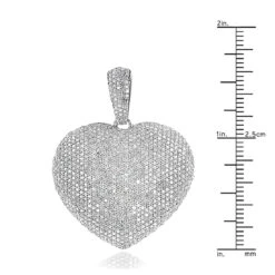 Large 14K White Gold Diamond Heart Pendant For Women 5.35ct -Borcely Jewelry Sales large 14k fully paved diamond heart pendant 535ct p 22370 rulerwh
