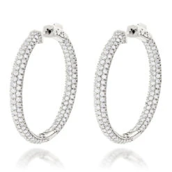 Large 14K White Gold Inside Out Diamond Hoop Earrings 4.6ct