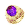Large Amethyst Cocktail Ring With Diamonds And Pink Sapphires 18K Yellow Gold