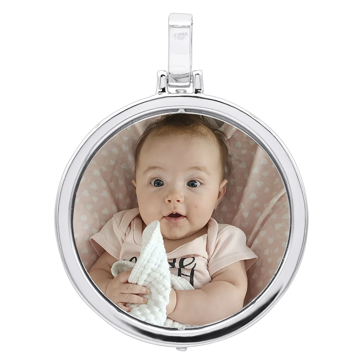 Large Personalized Diamond Circle Photo Pendant 14K Yellow Gold Round Picture Medallion 4 Large Personalized Diamond Circle Photo Pendant 14K Yellow Gold Round Picture Medallion - Image 4