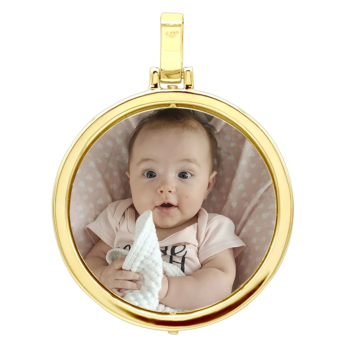 Large Personalized Diamond Circle Photo Pendant 14K Yellow Gold Round Picture Medallion 5 Large Personalized Diamond Circle Photo Pendant 14K Yellow Gold Round Picture Medallion - Image 5