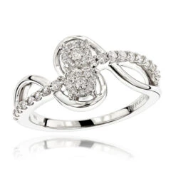 Love And Friendship 14K White Gold 2 Cluster Diamond Ladies Ring 0.35ct