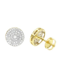 Luxurman 14K Yellow Gold Pave Round Diamond Cluster Earrings Studs 1/2 Carat