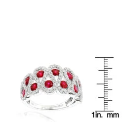 Luxurman Diamonds And Ruby Ladies Cocktail Ring 14K White Gold 1ct -Borcely Jewelry Sales luxurman diamonds and ruby ladies cocktail ring in 14k gold 1ct rulerwh