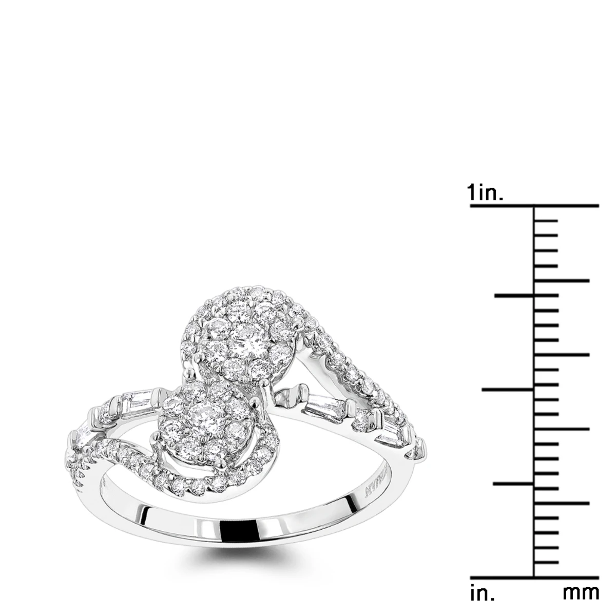 Luxurman Love And Friendship 14K White Gold 2 Cluster Diamond Ladies Ring 5 Luxurman Love And Friendship 14K White Gold 2 Cluster Diamond Ladies Ring - Image 5