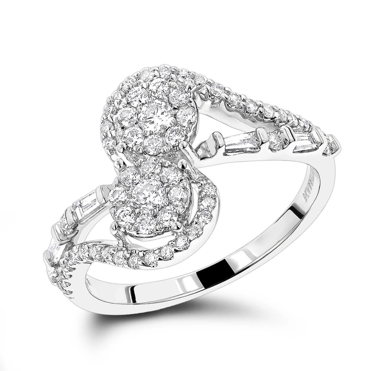 Luxurman Love And Friendship 14K White Gold 2 Cluster Diamond Ladies Ring 1 Luxurman Love And Friendship 14K White Gold 2 Cluster Diamond Ladies Ring