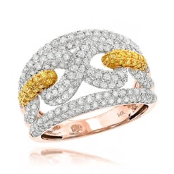 Luxurman Women's White & Yellow Diamonds Infinity Cocktail Ring 14K White Gold 2ct -Borcely Jewelry Sales luxurman womens white yellow diamonds infinity cocktail ring 14k gold 2ct ro