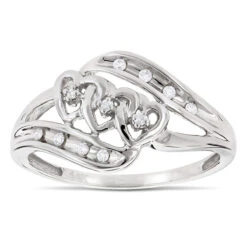 Moms 10K White Gold Heart Shaped Diamond Ring 0.10ct