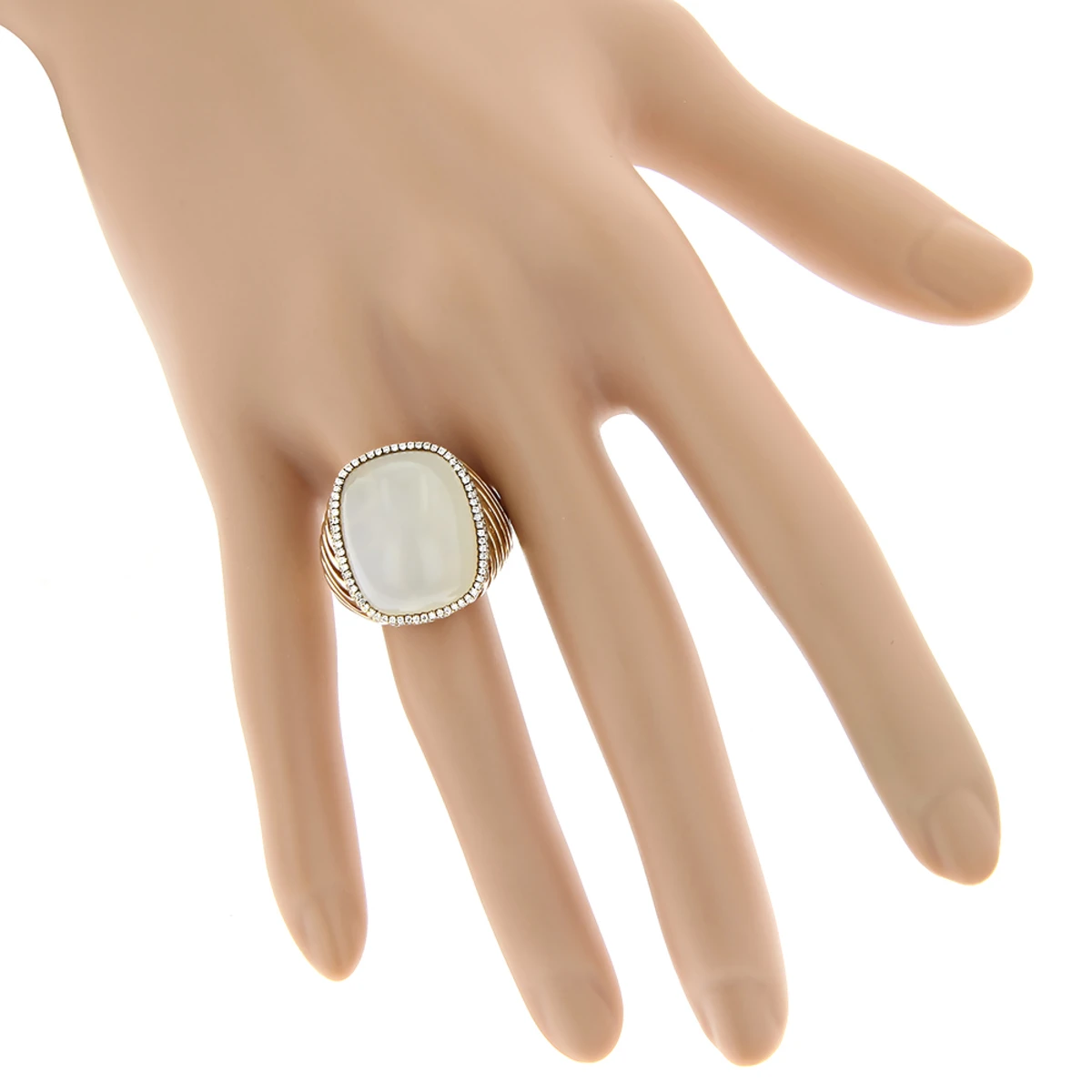 Moonstone 14K Yellow Gold Diamond White Moonstone Ring 17.2 5 Moonstone 14K Yellow Gold Diamond White Moonstone Ring 17.2 - Image 5