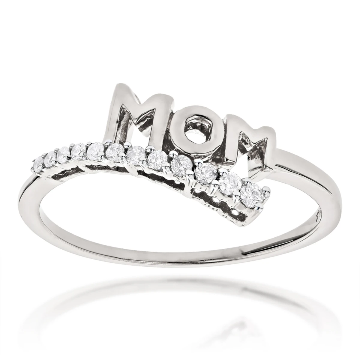 Solid 10K White Gold Mothers Day Gifts Journey Diamond MOM Ring .13ct 1 Solid 10K White Gold Mothers Day Gifts Journey Diamond MOM Ring .13ct