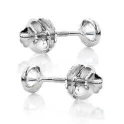 One Carat 14K White Gold Solitaire Round Diamond Bezel Stud Earrings -Borcely Jewelry Sales one carat 14k gold solitaire round diamond bezel stud earrings backwh