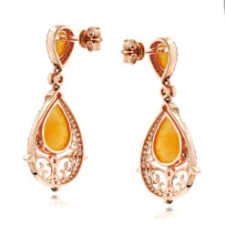Orange Aventurine Gemstone Diamond Earrings 7.56ct 14K Rose Gold -Borcely Jewelry Sales orange aventurine gemstone diamond earrings 756ct 14k gold backro