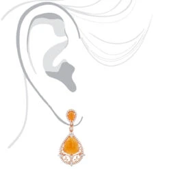 Orange Aventurine Gemstone Diamond Earrings 7.56ct 14K Rose Gold -Borcely Jewelry Sales orange aventurine gemstone diamond earrings 756ct 14k gold bodro