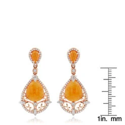 Orange Aventurine Gemstone Diamond Earrings 7.56ct 14K Rose Gold -Borcely Jewelry Sales orange aventurine gemstone diamond earrings 756ct 14k gold rulerro