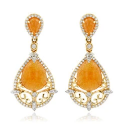 Orange Aventurine Gemstone Diamond Earrings 7.56ct 14K Rose Gold -Borcely Jewelry Sales orange aventurine gemstone diamond earrings 756ct 14k gold ye