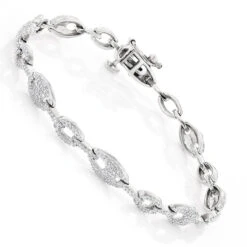 Pave 14K White Gold Ladies Diamond Bracelet 1.1ct