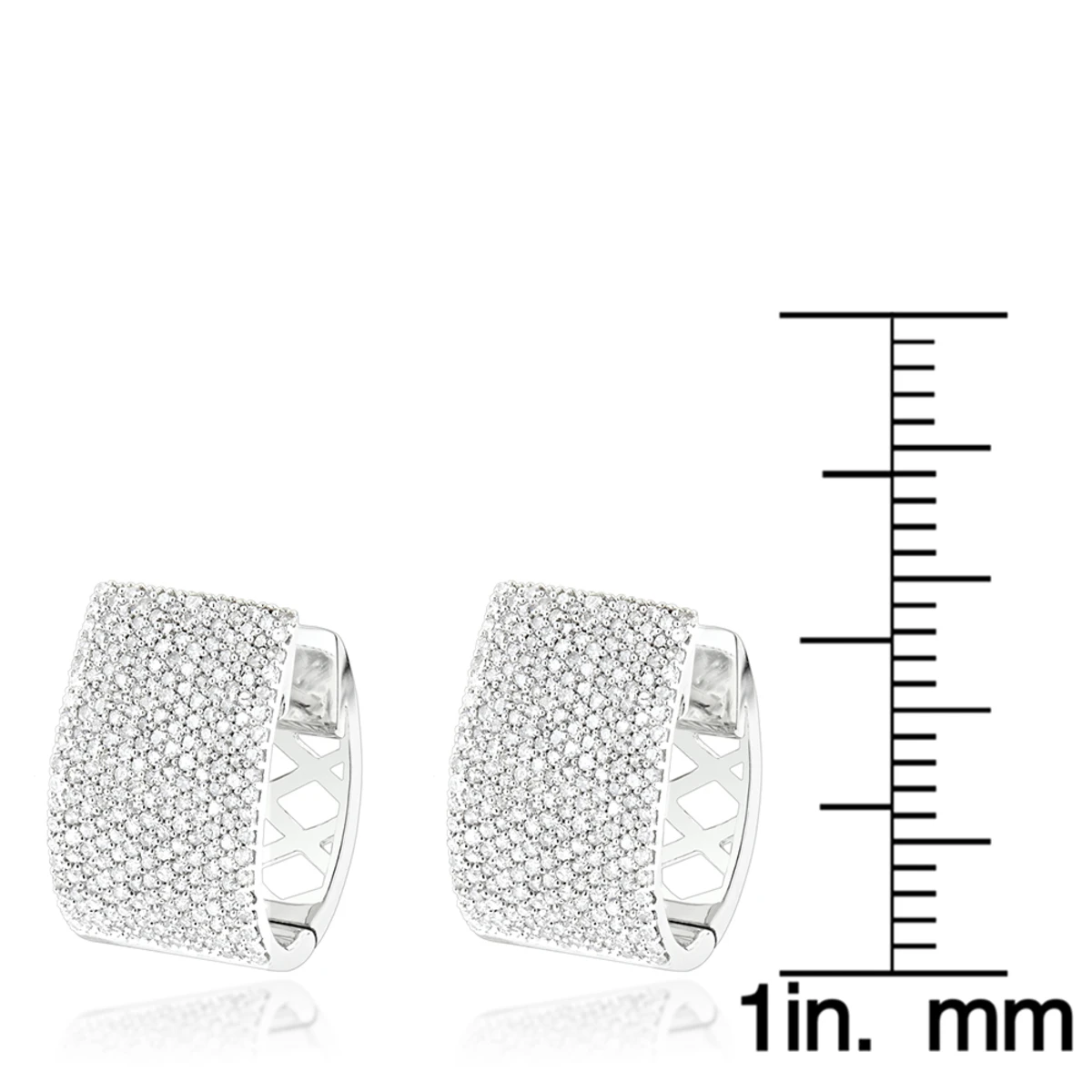 Pave Diamond Earrings For Women 14K White Gold 1 Carat Small Wide Hoops 6 Pave Diamond Earrings For Women 14K White Gold 1 Carat Small Wide Hoops - Image 6