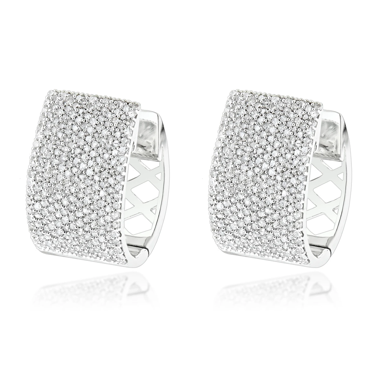 Pave Diamond Earrings For Women 14K White Gold 1 Carat Small Wide Hoops 1 Pave Diamond Earrings For Women 14K White Gold 1 Carat Small Wide Hoops