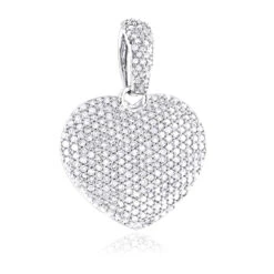 1 Carat Pave Diamond Heart Pendant 14K White Gold