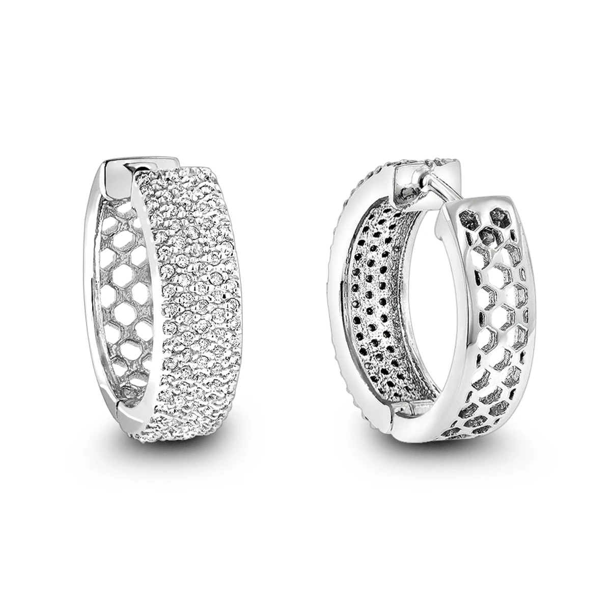 Pave Diamond Hoop Earrings 1.20ct 14K White Gold 1 Pave Diamond Hoop Earrings 1.20ct 14K White Gold