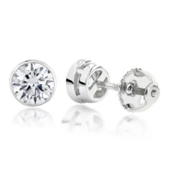 Platinum Round Diamond Bezel Stud Earrings 0.25ct