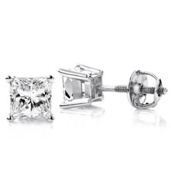 Platinum Solitaire Princess Cut Diamond Stud Earrings 0.33ct