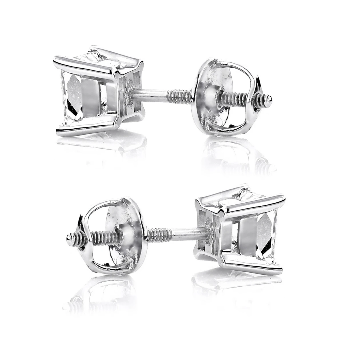 Princess Cut Diamond Platinum Stud Earrings 0.75ct 2 Princess Cut Diamond Platinum Stud Earrings 0.75ct - Image 2