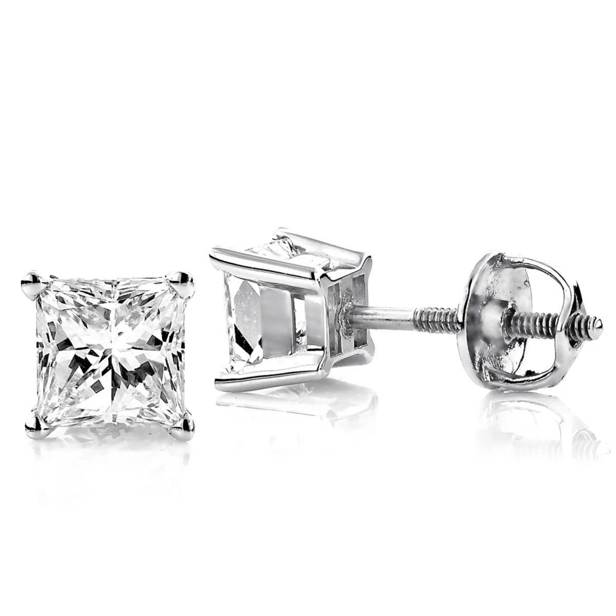 Princess Cut Diamond Platinum Stud Earrings 0.75ct 1 Princess Cut Diamond Platinum Stud Earrings 0.75ct