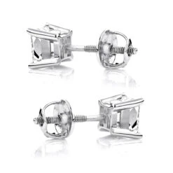 Princess Cut Diamond 18K White Gold Stud Earrings 1ct -Borcely Jewelry Sales princess cut diamond platinum stud earrings 1ct backwh