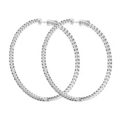 Real 3 Carat Black Diamond 2 Inch Hoop Earrings Inside Out Design 14K White Gold -Borcely Jewelry Sales real 3 carat black diamond 2 inch hoop earrings inside out design 14k gold 018012 backwh