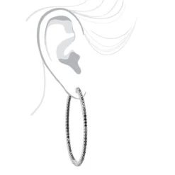 Real 3 Carat Black Diamond 2 Inch Hoop Earrings Inside Out Design 14K White Gold -Borcely Jewelry Sales real 3 carat black diamond 2 inch hoop earrings inside out design 14k gold 018012 bodwh