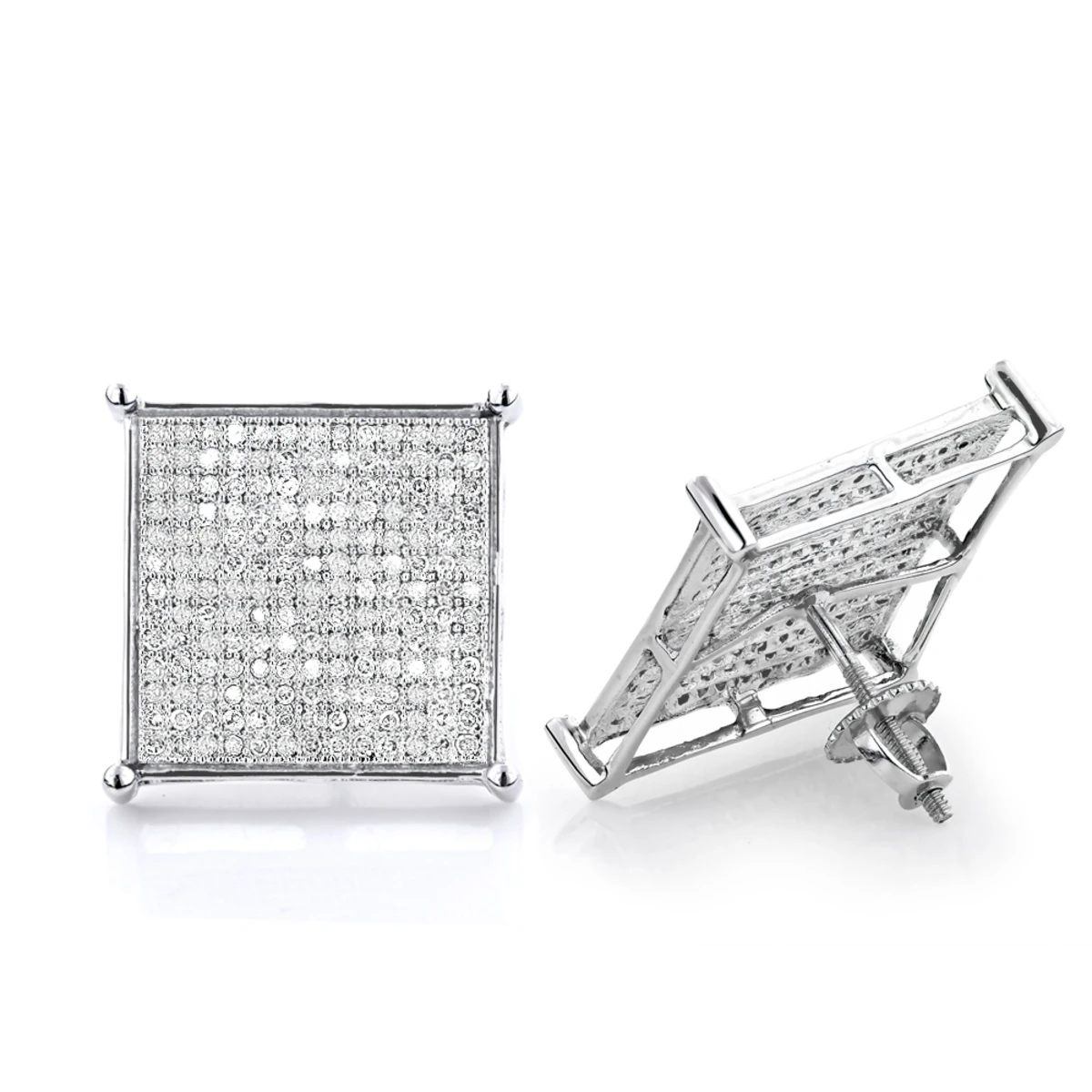 10K White Gold Hip Hop Diamond Earrings 1.13ct 1 10K White Gold Hip Hop Diamond Earrings 1.13ct