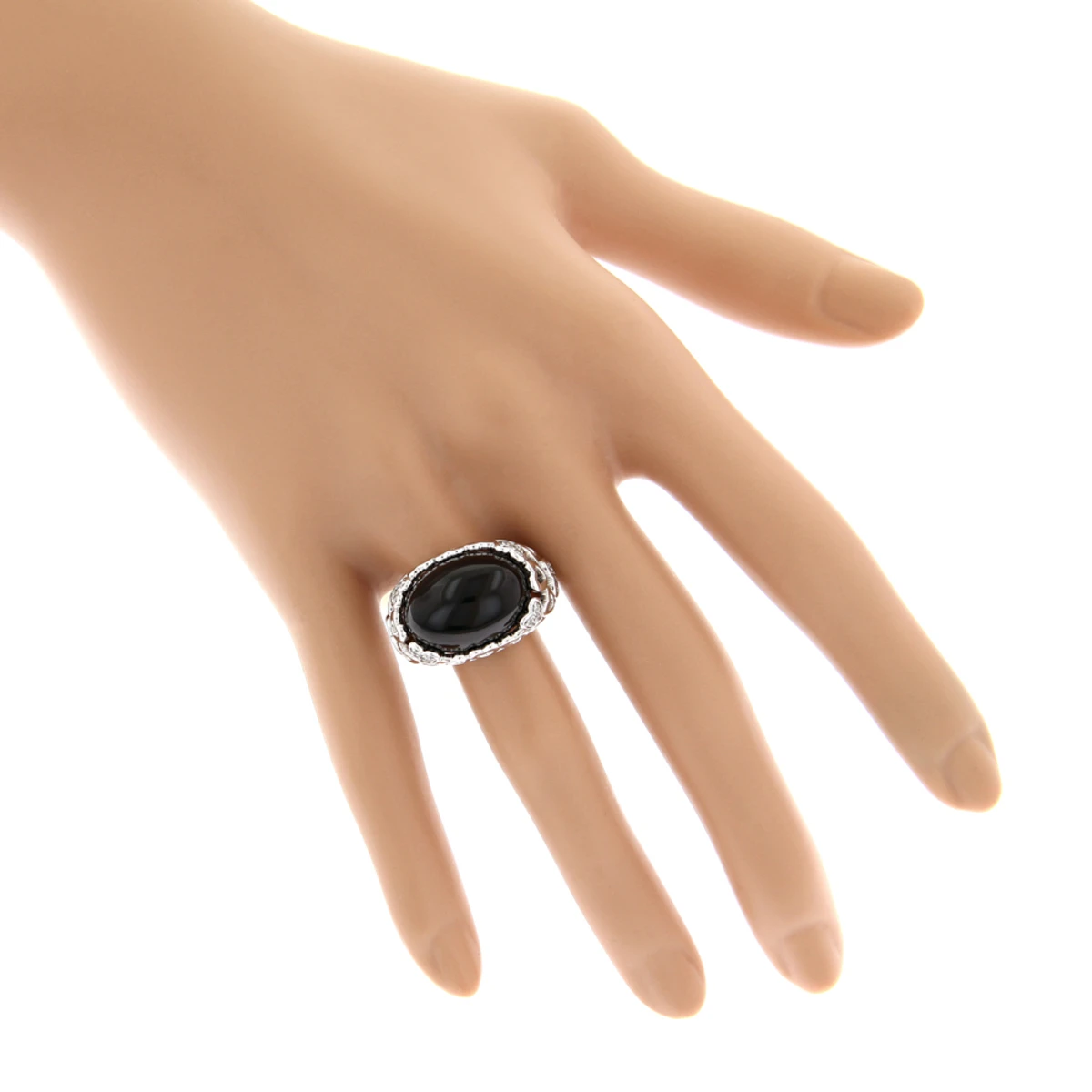 Right Hand Diamond Fashion Luxurman Onyx And Hearts Ring 14K White Gold 5 Right Hand Diamond Fashion Luxurman Onyx And Hearts Ring 14K White Gold - Image 5