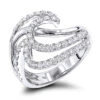 Gold Diamond Wave Right Hand Ring For Women 1.5ct 14K White Gold